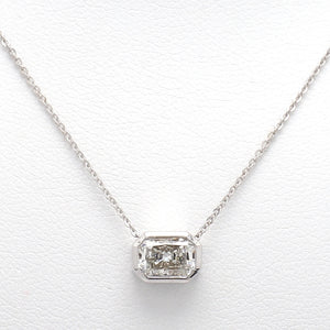 1.01ct J VS2 Radiant Diamond Bezel Set Gold Necklace on 22” Adjustable Chain