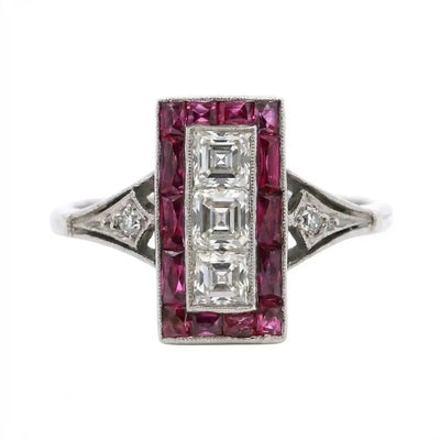 0.45ct French Cut, Old European Cut, & Rubies Diamond Ring