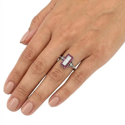 0.45ct French Cut, Old European Cut, & Rubies Diamond Ring