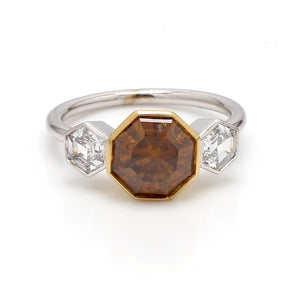 Octagon Fancy Deep Brownish-Orange Yellow Diamond Ring