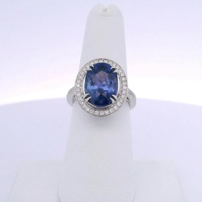 8.07CTW OVAL SAPPHIRE & 0.50CTW ROUND BRILLIANT CUT DIAMOND RING