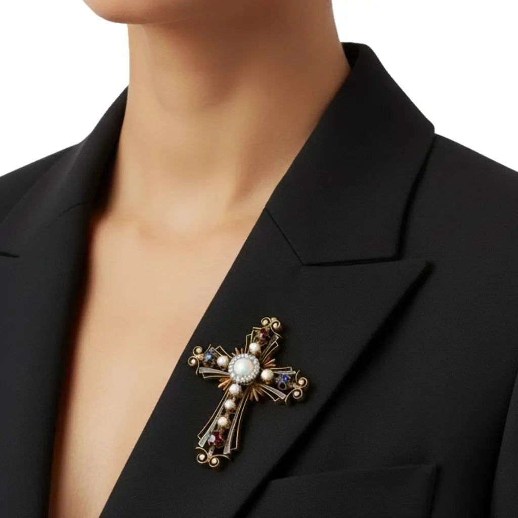 Pearl Diamond Ruby Sapphire Victorian Cross