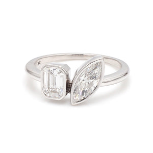 Emerald and Marquise Diamond Duo Ring – GIA Certified