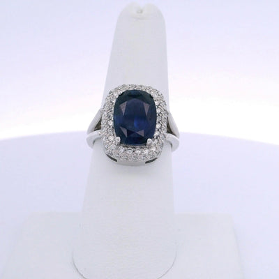 6.00CTW OVAL SAPPHIRE & 0.75CTW ROUND BRILLIANT CUT DIAMOND RING