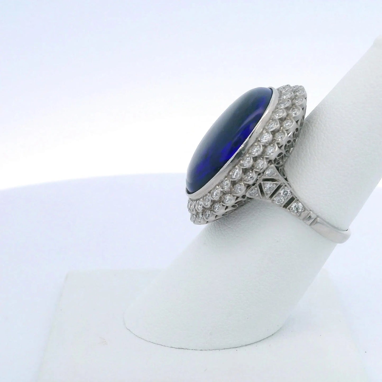 13.00CTW OVAL AUSTRALIAN BLACK OPAL & 1.40CTW OLD EUROPEAN CUT DIAMOND RING