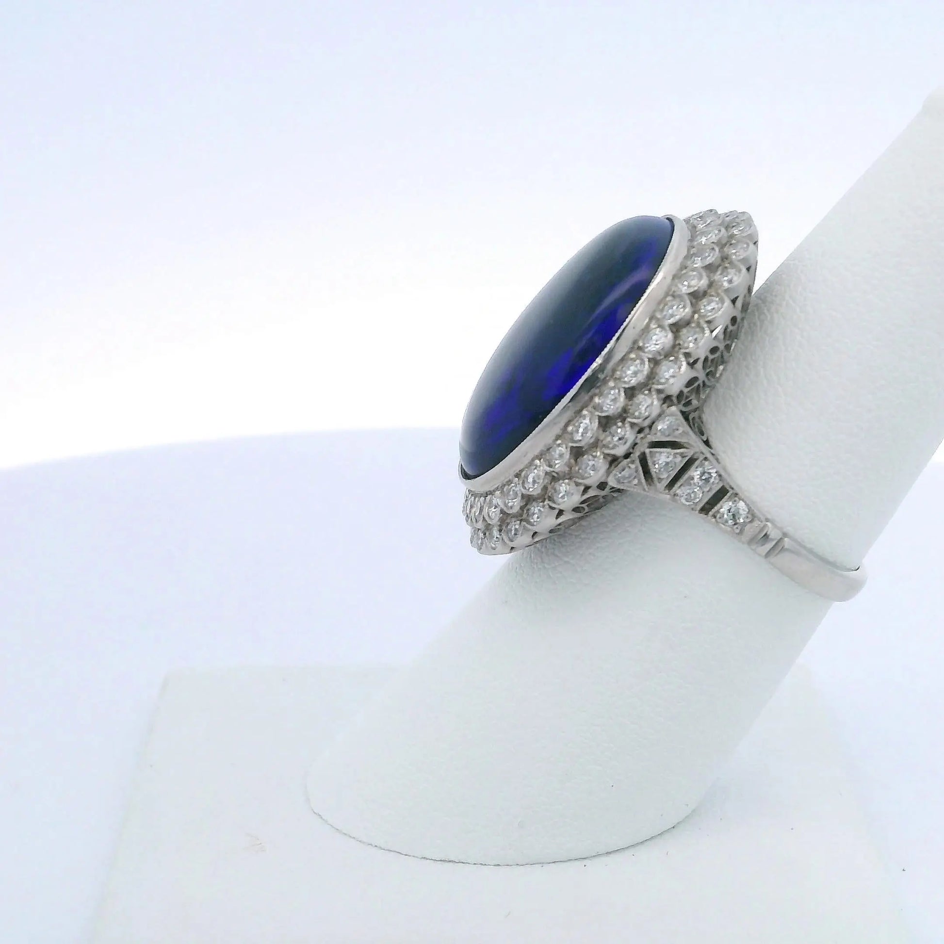 13.00CTW OVAL AUSTRALIAN BLACK OPAL & 1.40CTW OLD EUROPEAN CUT DIAMOND RING