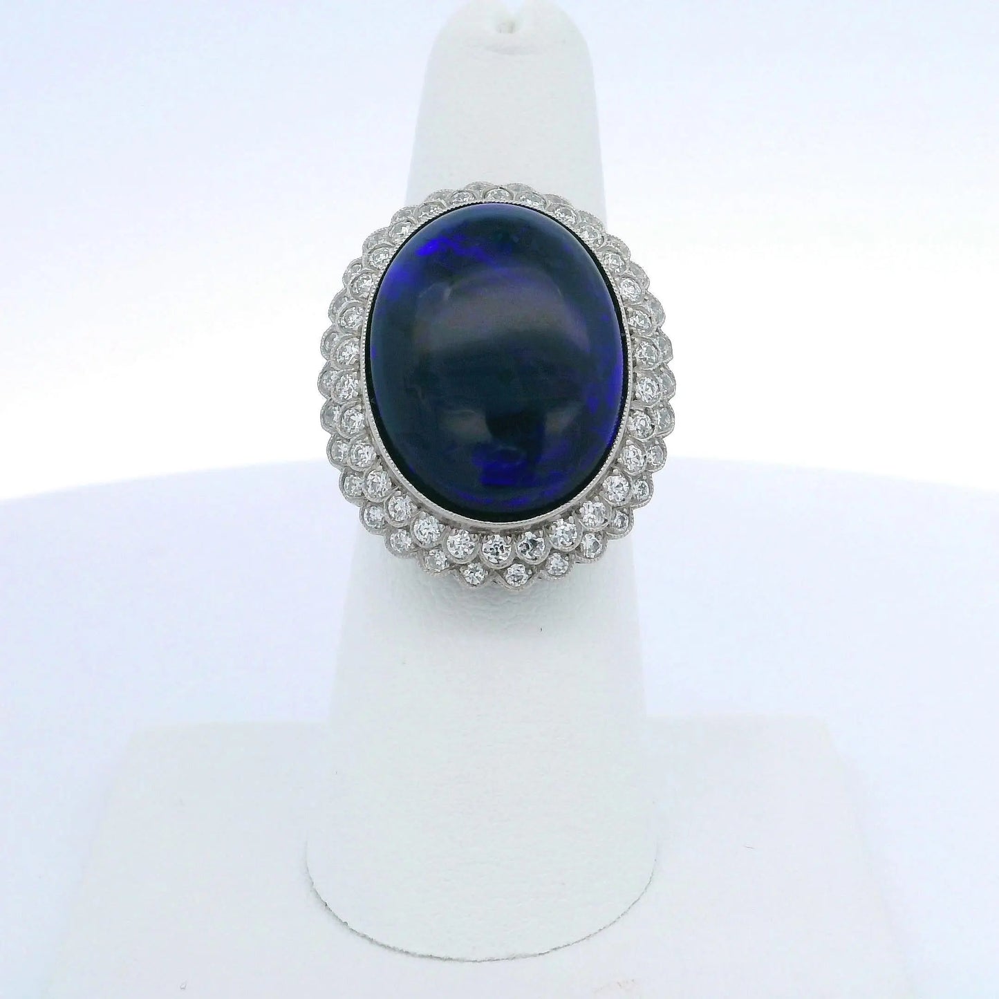 13.00CTW OVAL AUSTRALIAN BLACK OPAL & 1.40CTW OLD EUROPEAN CUT DIAMOND RING