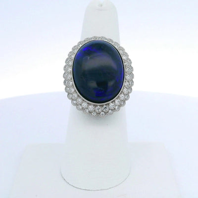 13.00CTW OVAL AUSTRALIAN BLACK OPAL & 1.40CTW OLD EUROPEAN CUT DIAMOND RING