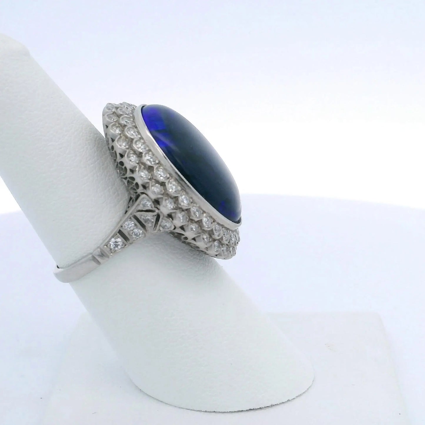 13.00CTW OVAL AUSTRALIAN BLACK OPAL & 1.40CTW OLD EUROPEAN CUT DIAMOND RING