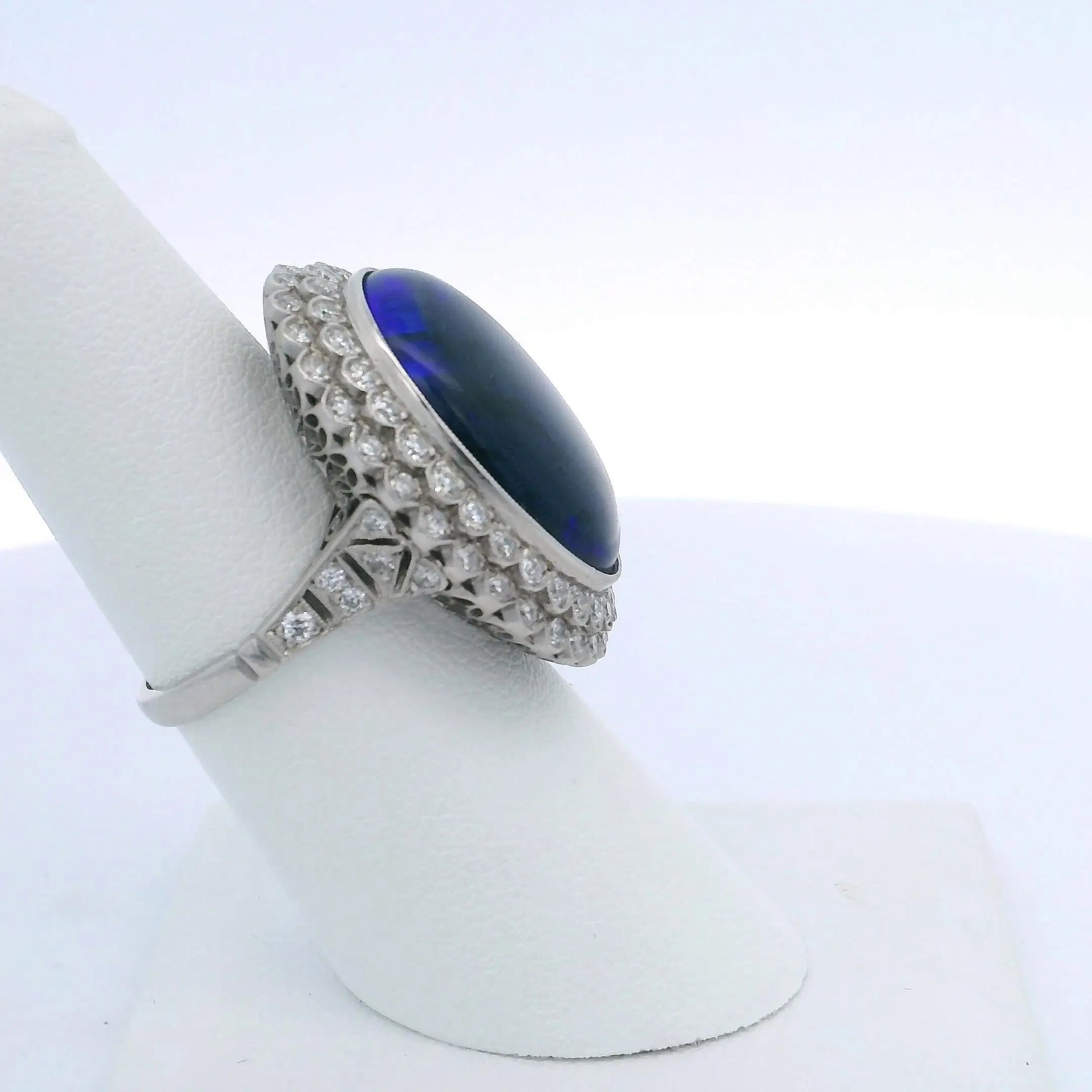 13.00CTW OVAL AUSTRALIAN BLACK OPAL & 1.40CTW OLD EUROPEAN CUT DIAMOND RING