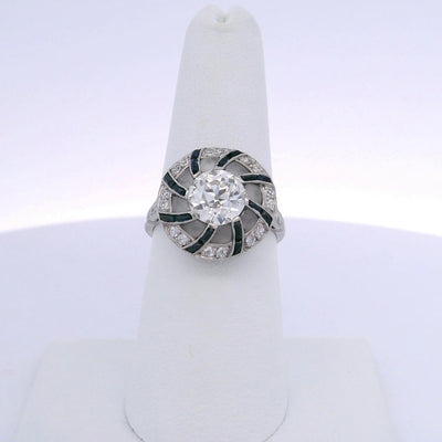 1.75CTW OLD EUROPEAN CUT DIAMOND & 1.00CTW SAPPHIRE DIAMOND RING