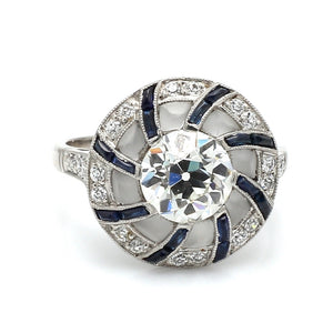 Old European Cut Diamond and Sapphire Ring