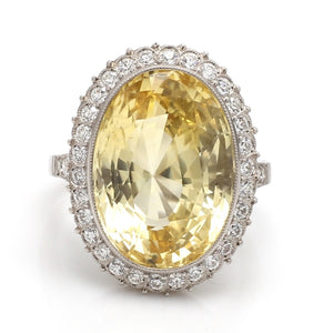 Oval Yellow Sapphire and Old Mine Cut Diamond Ring