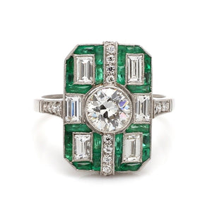 Diamond and Emerald Estate Platinum Ring Sz. 6.5