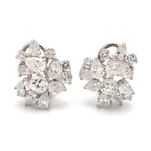 Pear and Round Diamond Cluster Earrings
