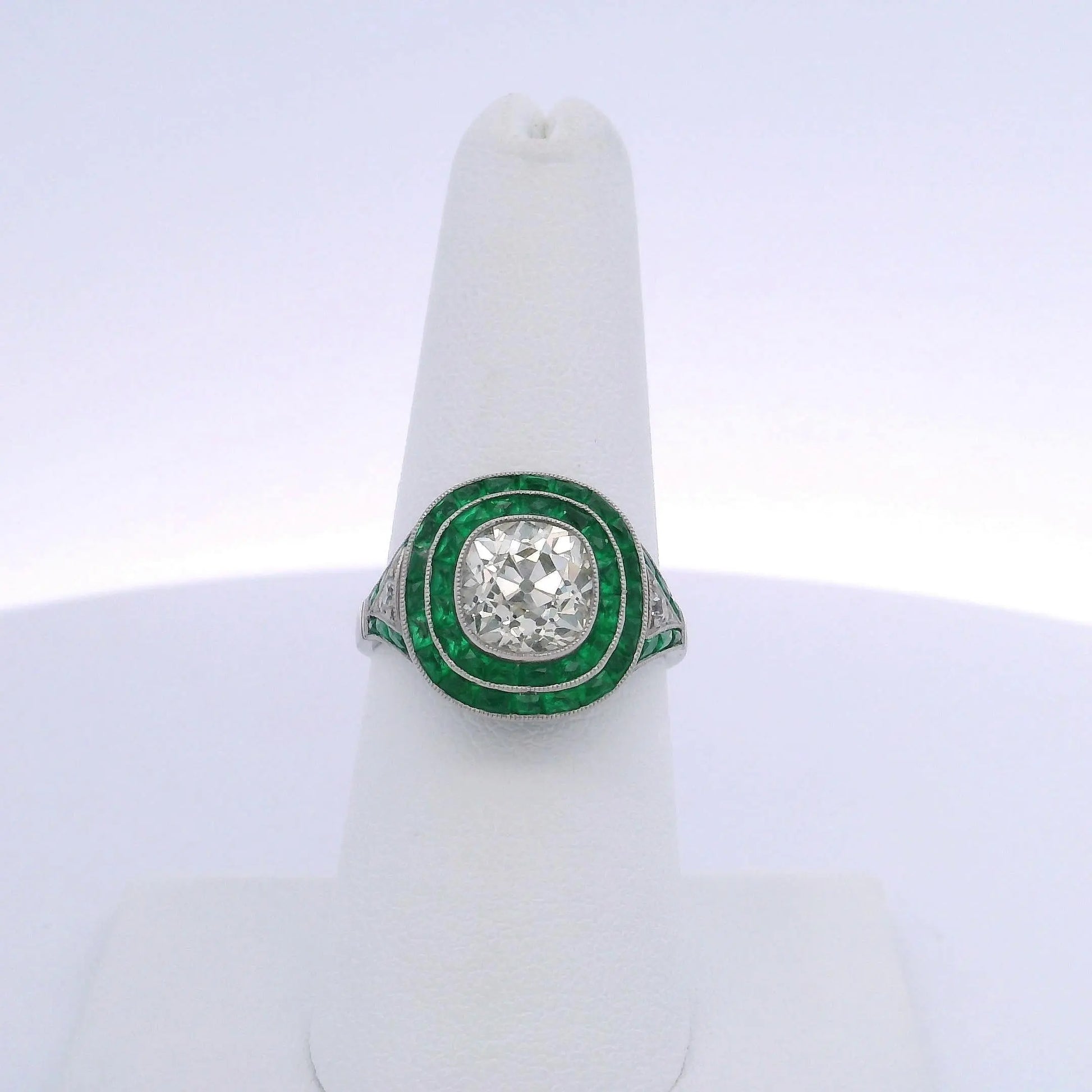 2.14CT OLD EUROPEAN CUT DIAMOND & 1.85CTW EMERALD RING
