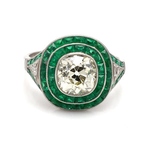 Old Mine Cut Diamond and Emerald Ring