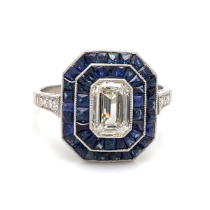 Emerald Cut Diamond and Sapphire Ring – GIA Certified