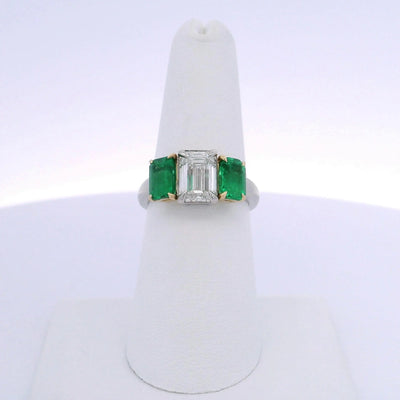 2.01CTW EMERALD CUT & 1.94CTW EC EMERALD & DIAMOND RING