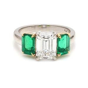 3.41 CT GIA Emerald Cut Diamond Ring with Minor Colombian Emeralds