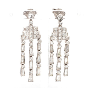 Baguette and Old European Cut Diamond Earrings