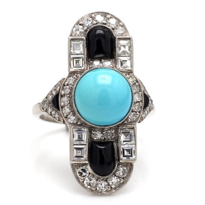 Turquoise, Diamond, and Onyx Accent Ring