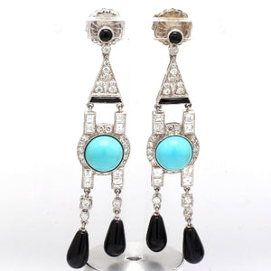 Turquoise and Multi-Stone Diamond Platinum Earrings
