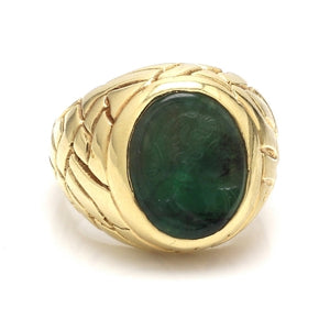 Carved Emerald Intaglio Estate 14K Gold Ring