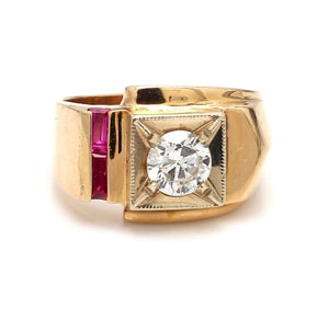 14K Yellow Gold Old European Cut Diamond Ring Size 6.75