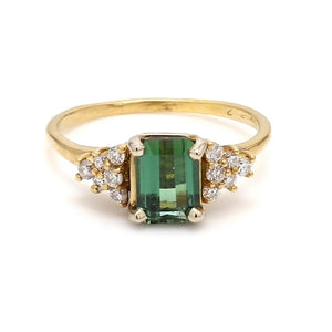 14K Yellow Gold Tourmaline and Diamond Ring Size 7.5