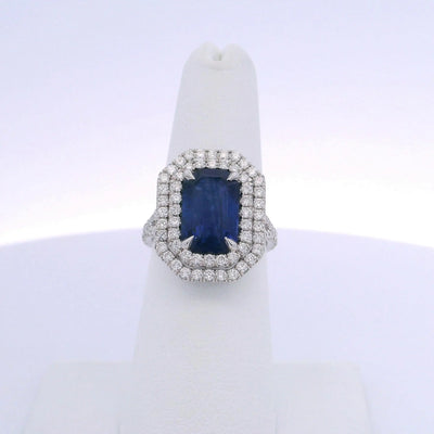 5.28CTW EMERALD CUT SAPPHIRE & 1.12CTW DIAMOND RING