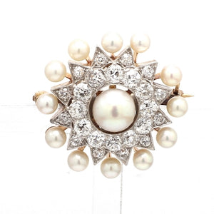 Star Ring with Old Mine Cut Diamonds and Pearls