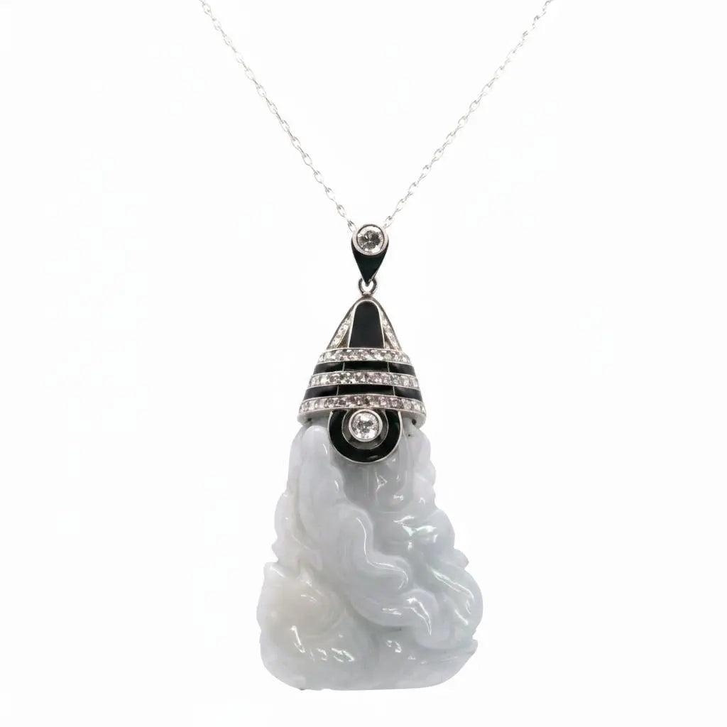 1.35ctw Old Mine Cut Diamond & Carved Jade