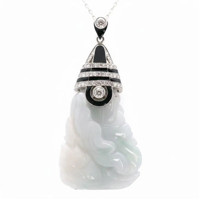 1.35ctw Old Mine Cut Diamond & Carved Jade