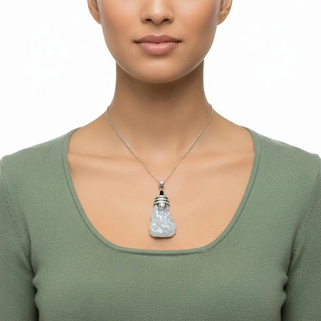 1.35ctw Old Mine Cut Diamond & Carved Jade