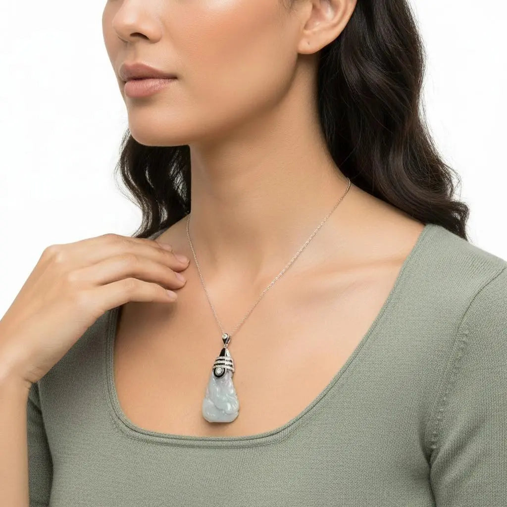 1.35ctw Old Mine Cut Diamond & Carved Jade