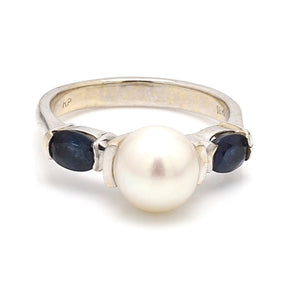 18K Rose Gold Pearl and Sapphire Ring Size 5