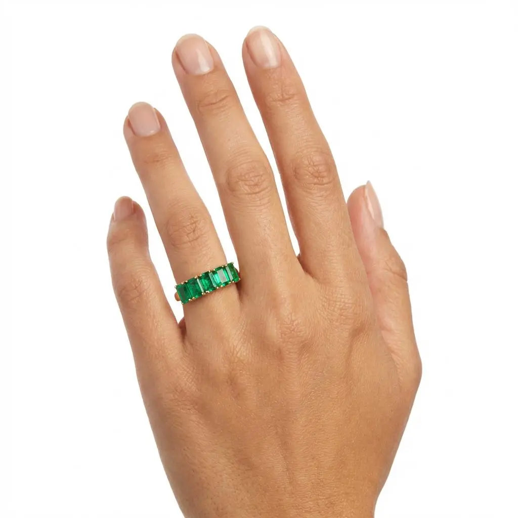 3.84ctw Emerald Cut Emerald Eternity Band