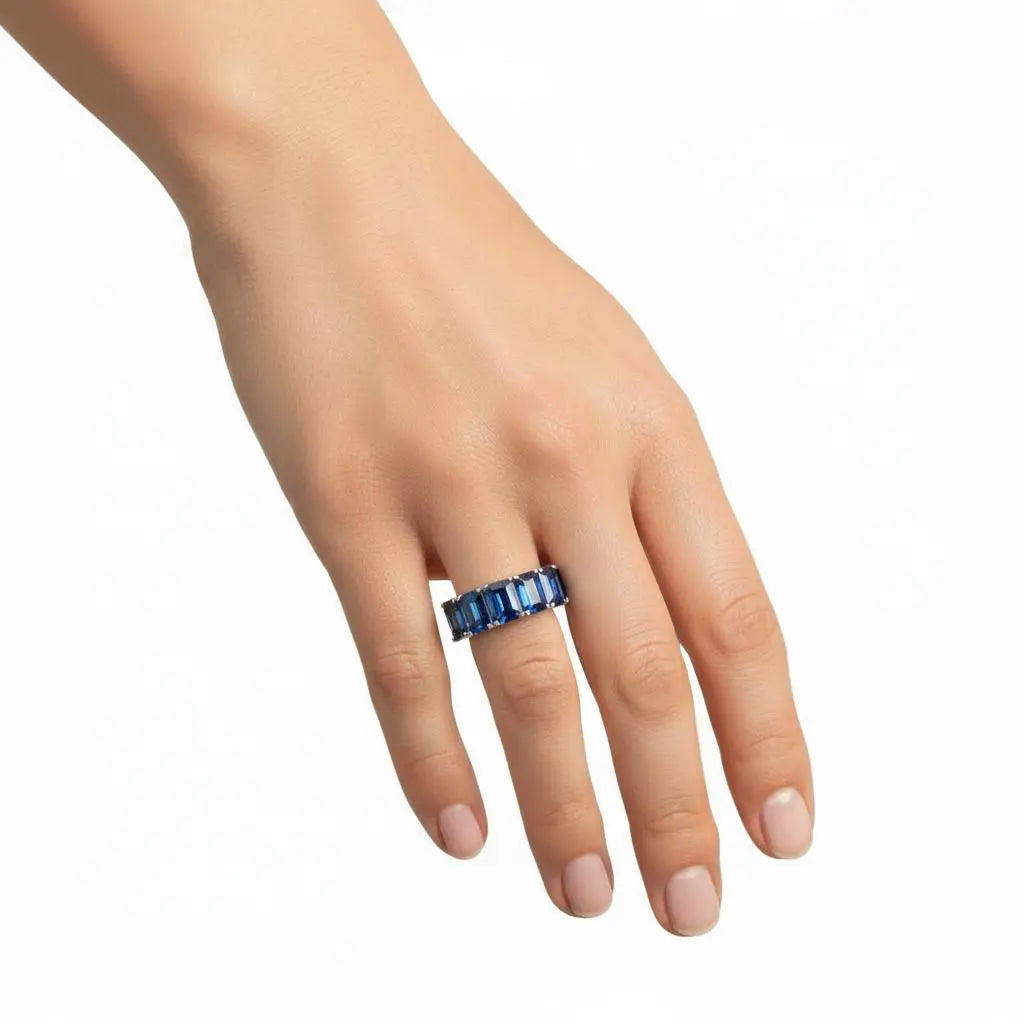 4.25ctw Emerald Cut Sapphire Eternity Band