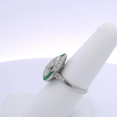 2.80CT ANTIQUE PEAR SHAPED DIAMOND & 1.40CTW EMERALD RING