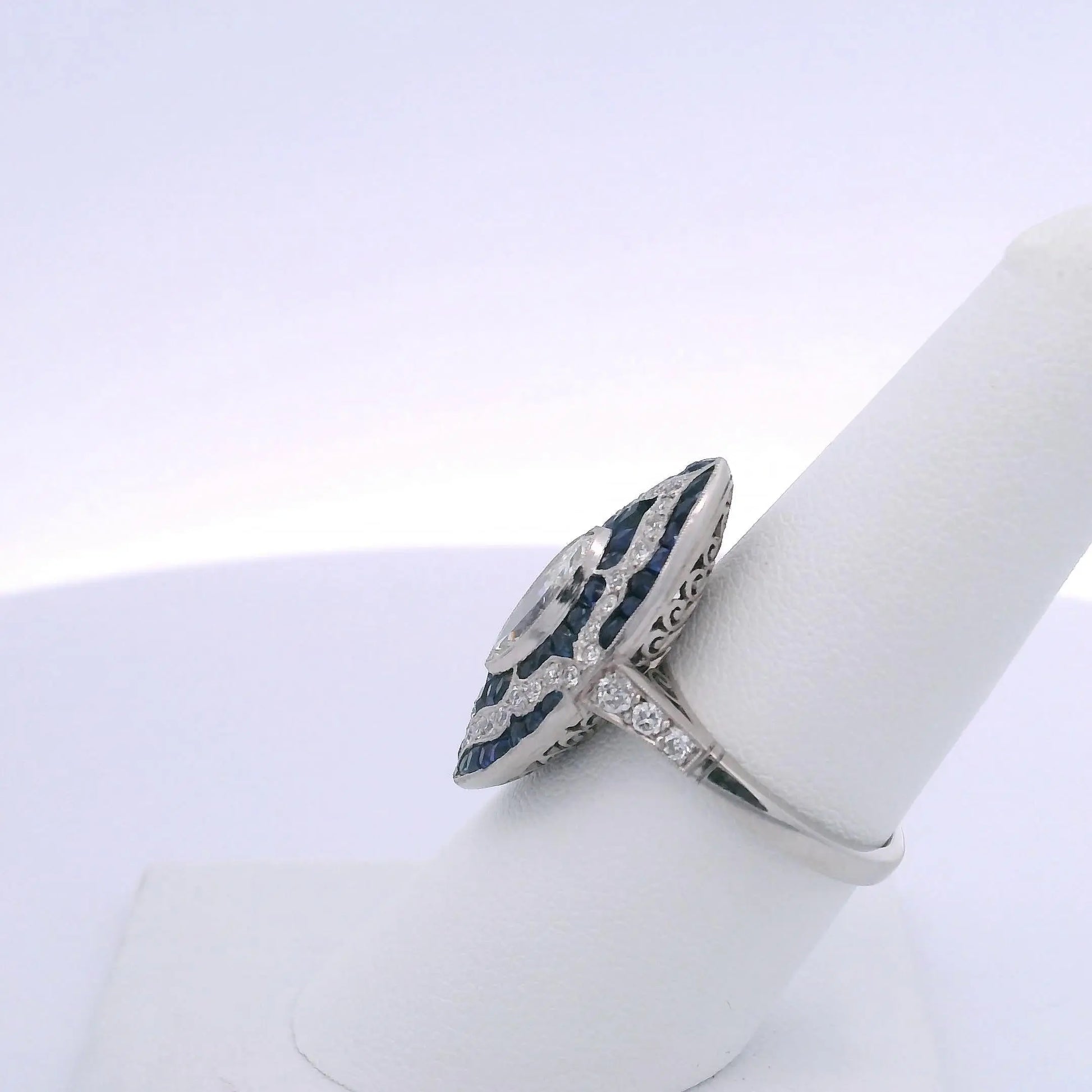 1.04CTW ANTIQUE MARQUISE CUT DIAMOND & 2.05CTW SAPPHIRE RING