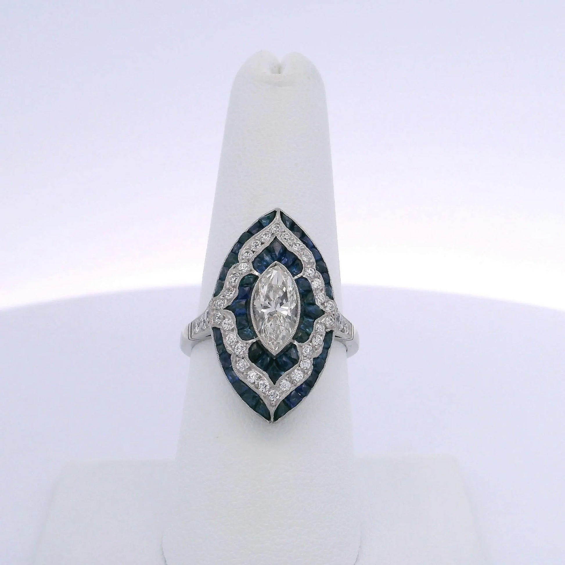 1.04CTW ANTIQUE MARQUISE CUT DIAMOND & 2.05CTW SAPPHIRE RING