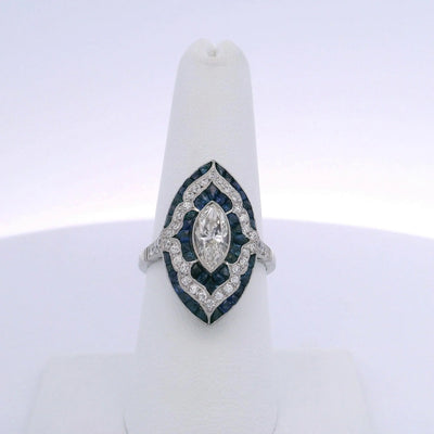 1.04CTW ANTIQUE MARQUISE CUT DIAMOND & 2.05CTW SAPPHIRE RING