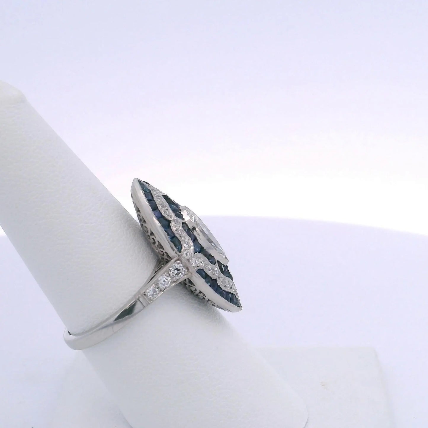 1.04CTW ANTIQUE MARQUISE CUT DIAMOND & 2.05CTW SAPPHIRE RING