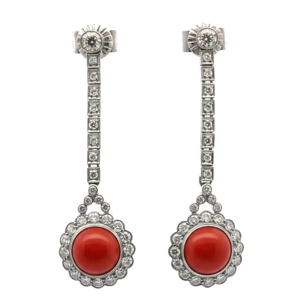 9MM Coral & 0.44ct Old European Cut Diamonds