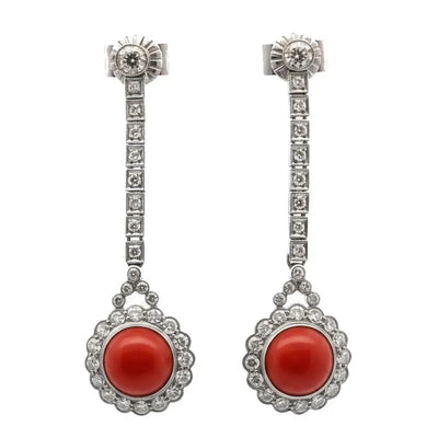 9MM Coral & 0.44ct Old European Cut Diamonds