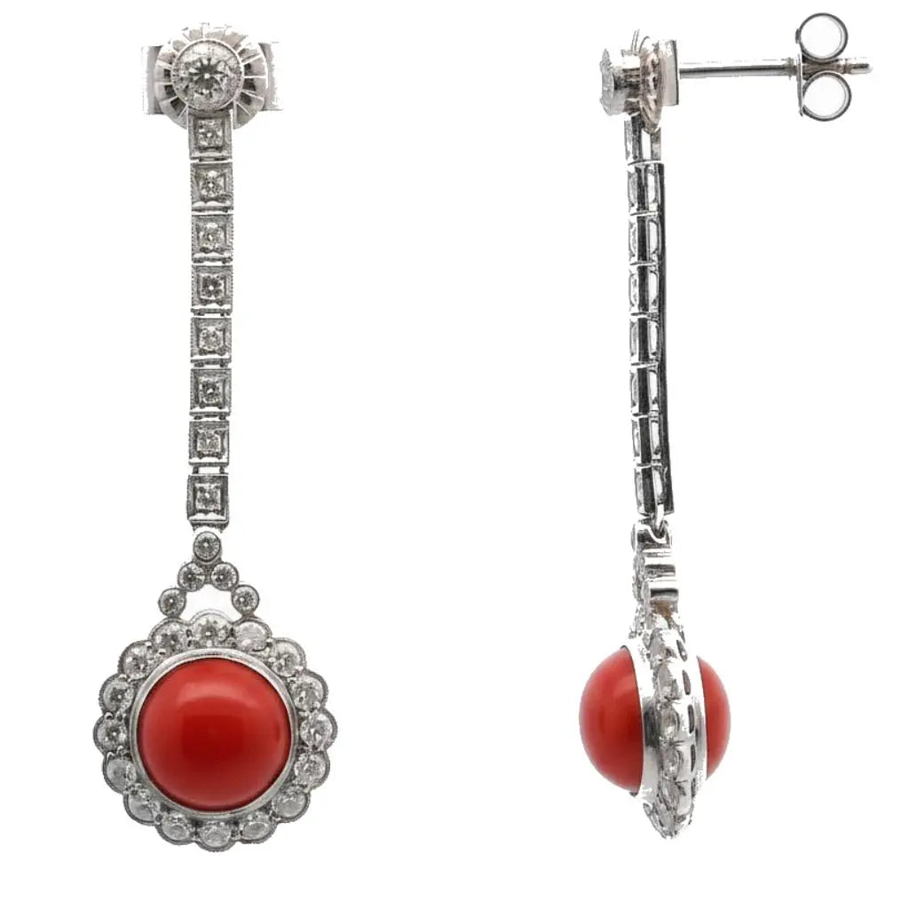 9MM Coral & 0.44ct Old European Cut Diamonds