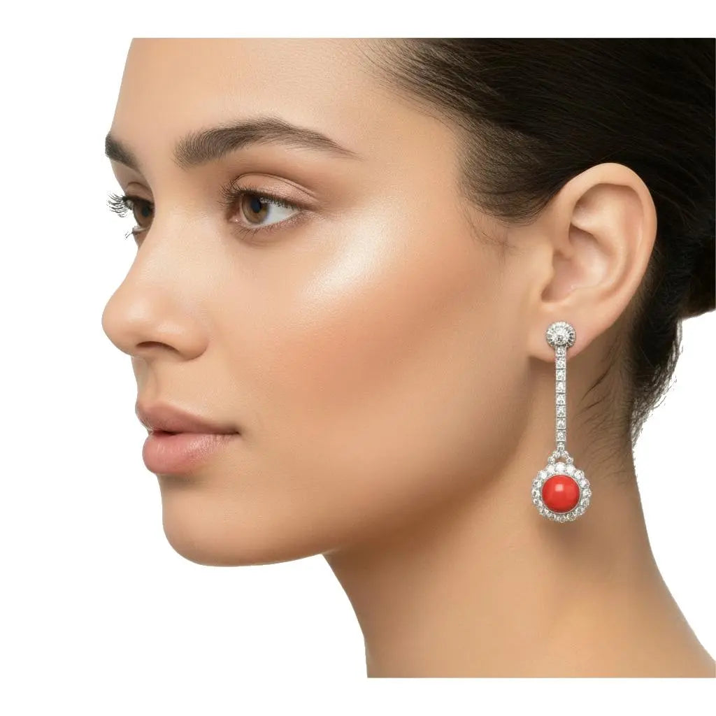 9MM Coral & 0.44ct Old European Cut Diamonds