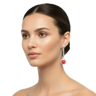 9MM Coral & 0.44ct Old European Cut Diamonds