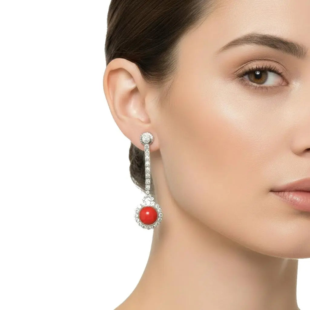 9MM Coral & 0.44ct Old European Cut Diamonds